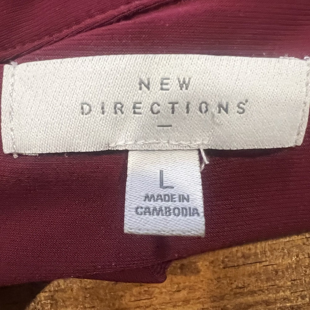 New Directions Womens Solid Maroon 3/4 Sleeves‎ V-Neck Top Size Large Leopard - Picture 5 of 6